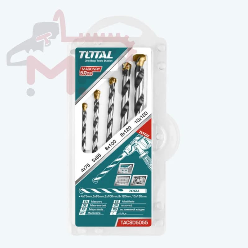 TOTAL Masonry Drill Bits Set - Professional Carbide-Tipped Drilling Kit.